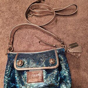Coach Blue Sequined Limited Edition Poppy Shoulder Purse